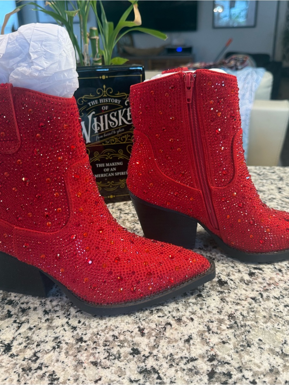 Very G Red Embellished Women's Ankle Boots - Sparkle Western Style - Picture 5 of 5